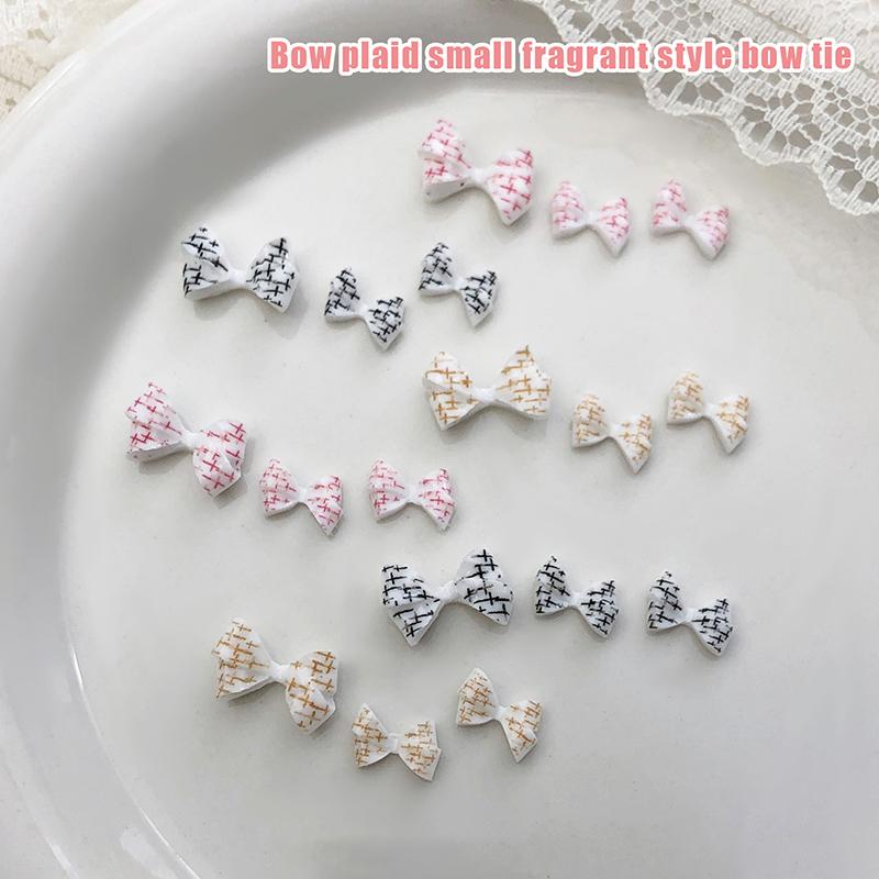 20Pcs Checkered Bows Resin Nail Charms Plaid Bows Ties Nail Art Decorations DIY Nail Designs