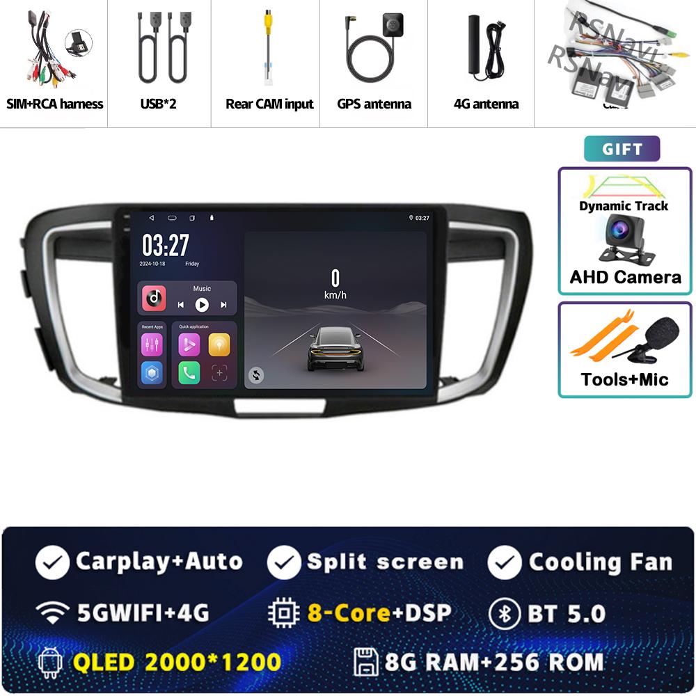 Android 14 CarPlay Car Radio For Honda Accord 9 2013 2014 2015 2016 2017 Multimedia Navigation GPS Stereo video 360 Camera Auto