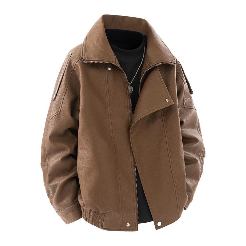 Autumn and Winter New Trendy Brand Locomotive Clothes Youth Leather Jacket Jacket Short Lington Leather Collar Loose Jacket