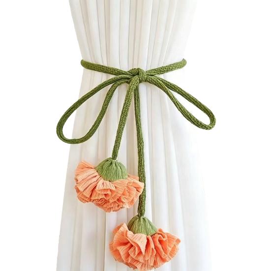 Flower Curtain Tiebacks, Handmade Boho Flower Curtain Holder Tie Backs, Decorative Rope Curtain Ties for Bedroom, Window, Drapery 1pc