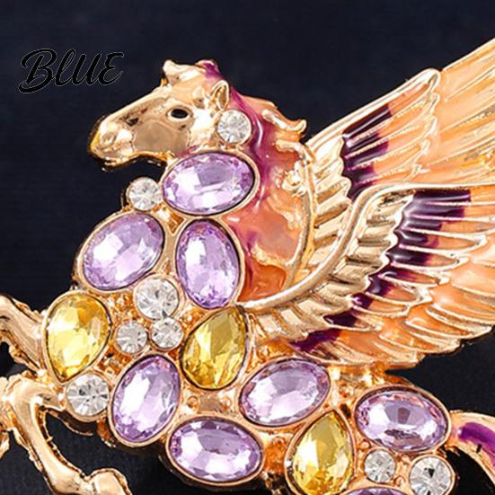 Rhinestone Horse Jewelry Brooch Colorful Shiny Enamel Wings Galloping Fantasy