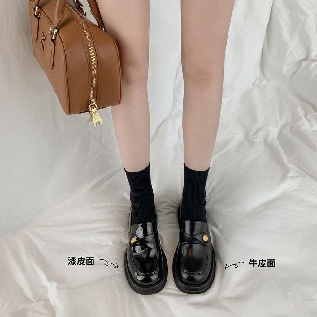 Shei Su Yinyin Same Holwartz~ Small Gold Coins Thick-Soled Stepping Heel Lazy Thick Heel Loafers Women'S Small Leather Shoes