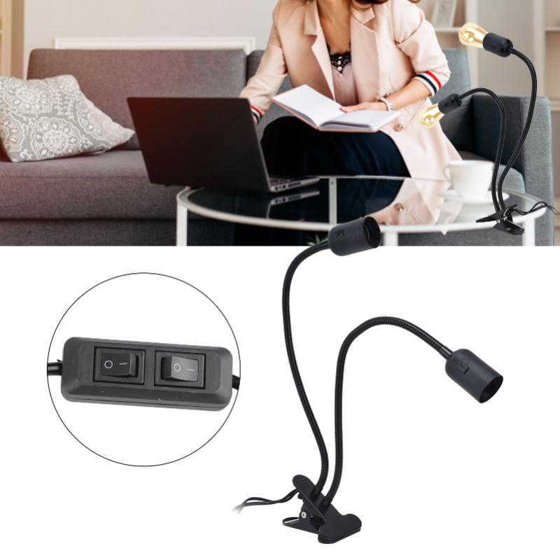 Table Lamp Holder E27/E26 Black Double Headed 360 Degree Adjustable Durable Material Clip Lamp Holder 100-240VUS Plug