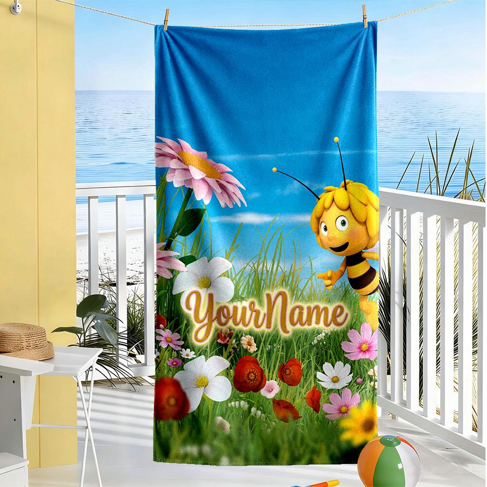 Biene Maja Customized Name Beach Towel Super Soft & Absorbent Suitable for Swimming Gym Camping Yoga Vacation