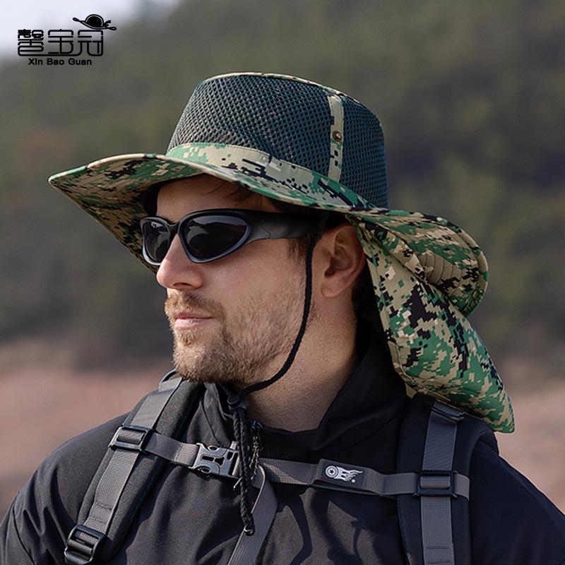 9227 new outdoor mountaineering fishing hat summer men's sunscreen visor hat big brim shawl bucket hat
