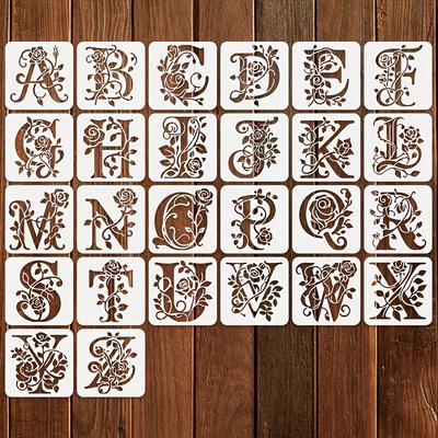 26pcs 4.0-inch Reusable Rose Letter Painting Template | Suitable for Wall Stickers, Painting Template DIY Crafts Template Graffiti Painting