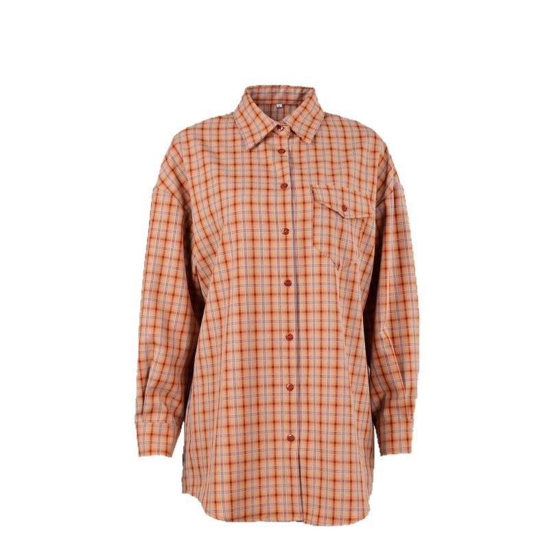 Loose Vintage Plaid Long Sleeve Women Shirt Casual Commute Daily Fashion