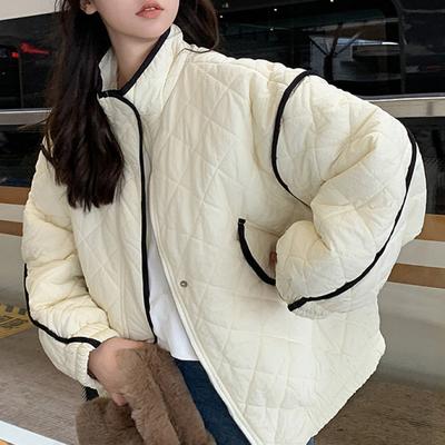 Contrast Color Parkas for Women Fall Winter  New Fashion Zipper Down Oversized Coats Casual Long Sleeve Jackets