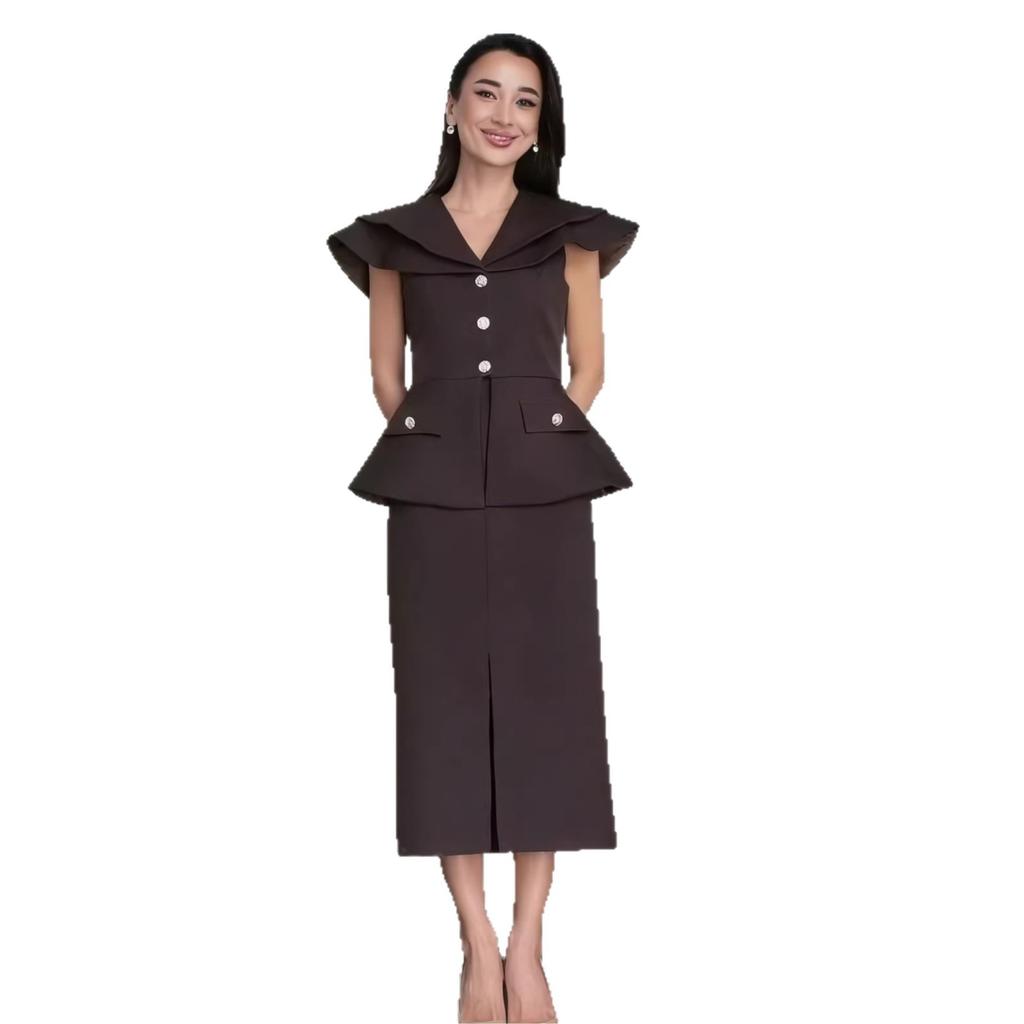 2026 autumn new European and American Amazon cross-border large lapel collar waist vest women's long skirt two-piece set
