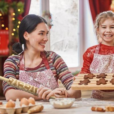 Motif Élan de Noël Fournitures de Cuisine Rouleau à Pâtisserie en Bois Rouleau Gravé au Laser Rouleau à Pâtisserie en Relief Petits Outils de Cuisson Ménagers