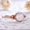 Elegant European & American 18k Rose Gold Plated Moonstone Diamond Engagement Ring with White Opal