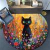Black Cat in Flowers Round Area Rug,Carpet Rug for Living Room Bedroom Sofa Playroom Decor,Non-slip Floor Mat