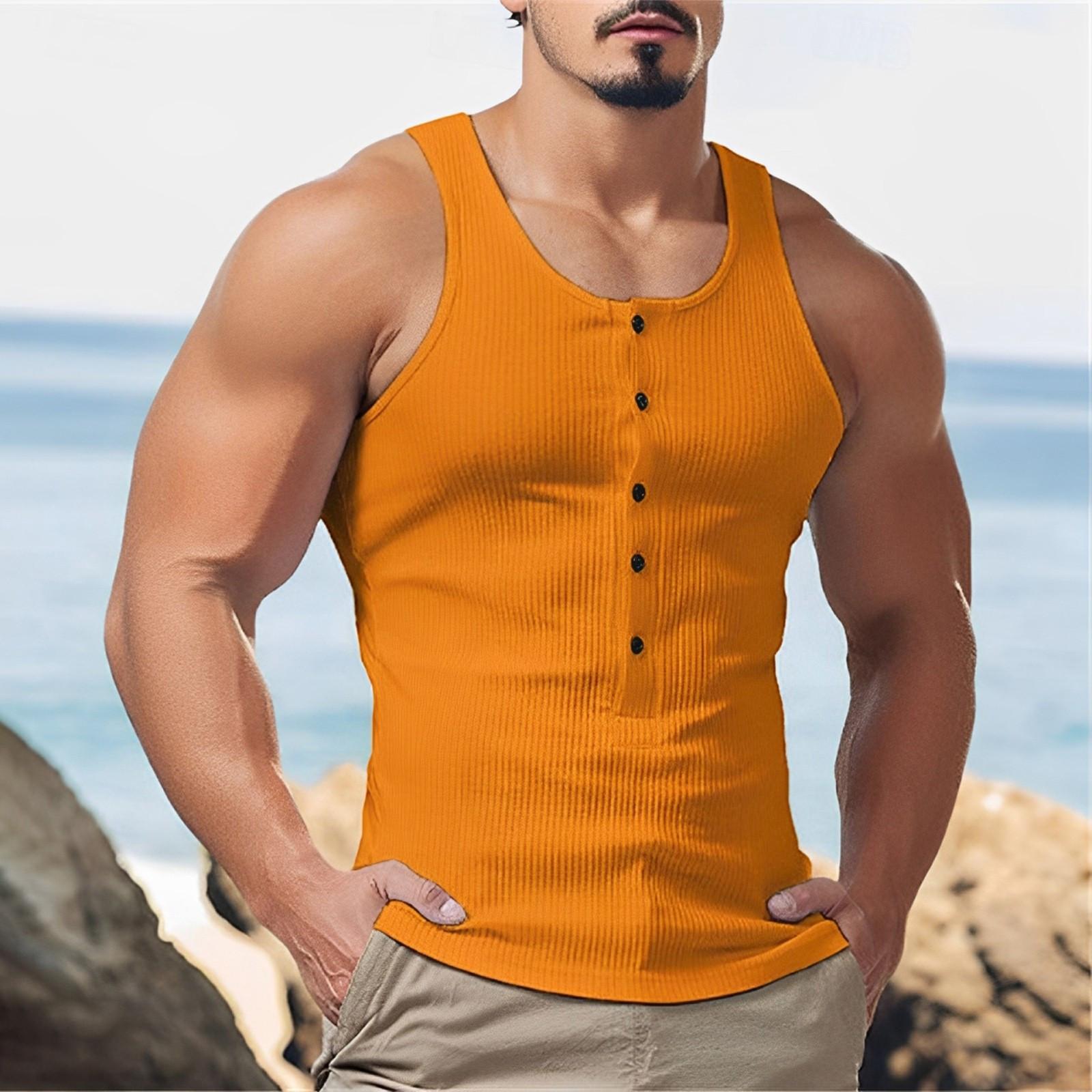 

Мужской облегающий повседневный полуоткрытый базовый слой без рукавов, жилет для фитнеса и спорта на открытом воздухе XL шафрановый