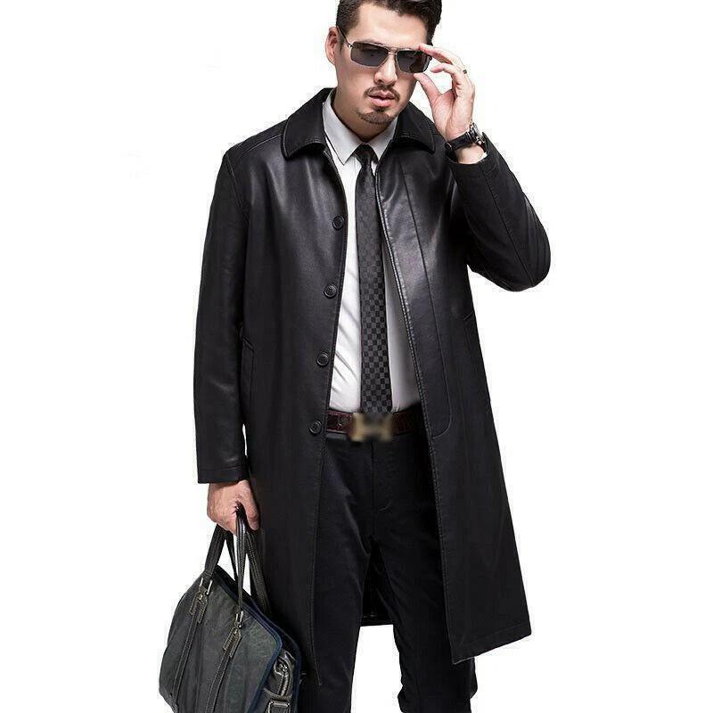 

Handmade Business Leather Trench Coat Stylish Men s Real Lambskin Overcoat Black 3XL