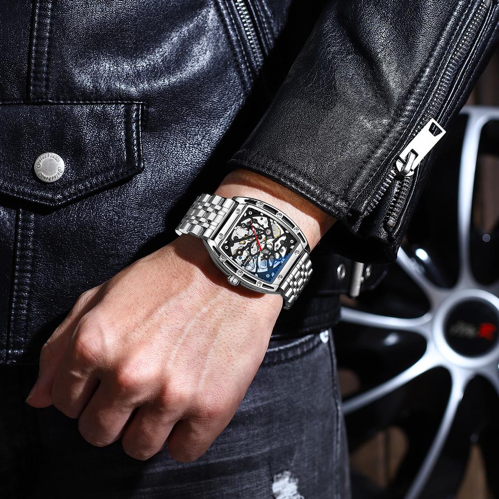 Stainless Steel Watch Case CHENXI Men Skeleton Japan Movement Watches Men's Bracelet Automatic Mechanical Male Wrist Watch