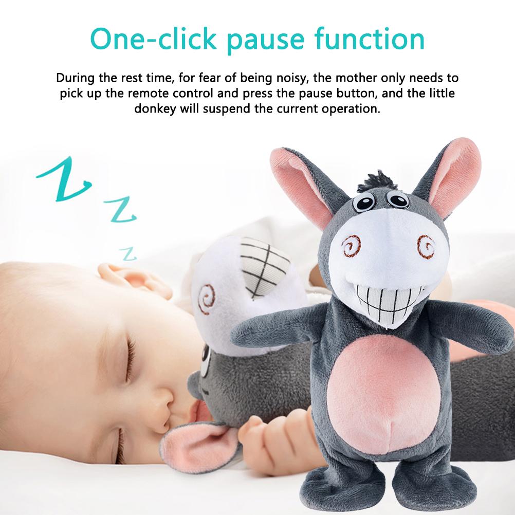 Stuffed Animal Toys Electric Funny Donkey Doll for Baby 72 Children"s Songs Plush Toys Walking and