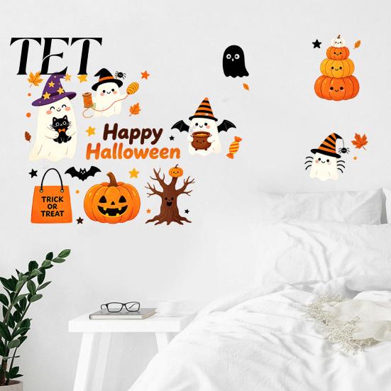Kids Room Halloween Theme Decor Wall Stickers, Cute Ghost And Pumpkin Print Decals, Easy Apply Festival Accents Removable PVC DIY Holiday Stickers for