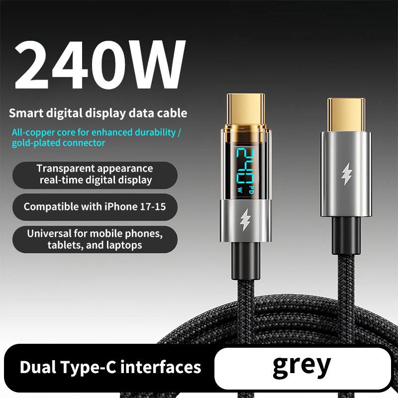 6A Clear Digital Display 100W Type-C Cable for Super Fast Charging - Compatible with Huawei, Xiaomi, Apple PD