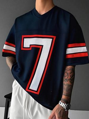 Men's Summer Casual Sports Short Sleeve T-Shirt Fashion Quick Drying Sportswear with Mesh NB.7 Football Jersey Men's Clothing