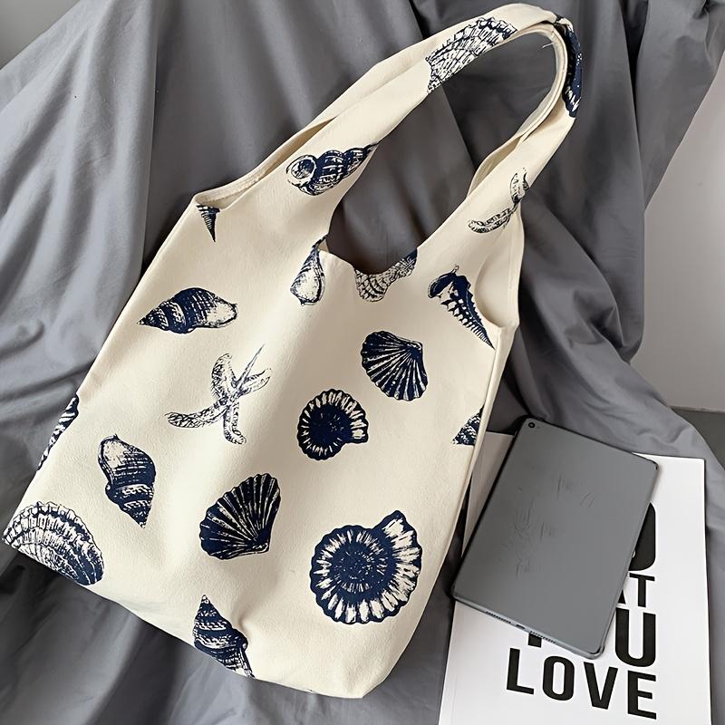 

Холщовая сумка-тоут в пляжном стиле с морским принтом из ракушек и морских звезд, повседневная наплечная сумка с полиэстеровой подкладкой для ежедневных поездок на работу и работы, идеальный подарок бежевый