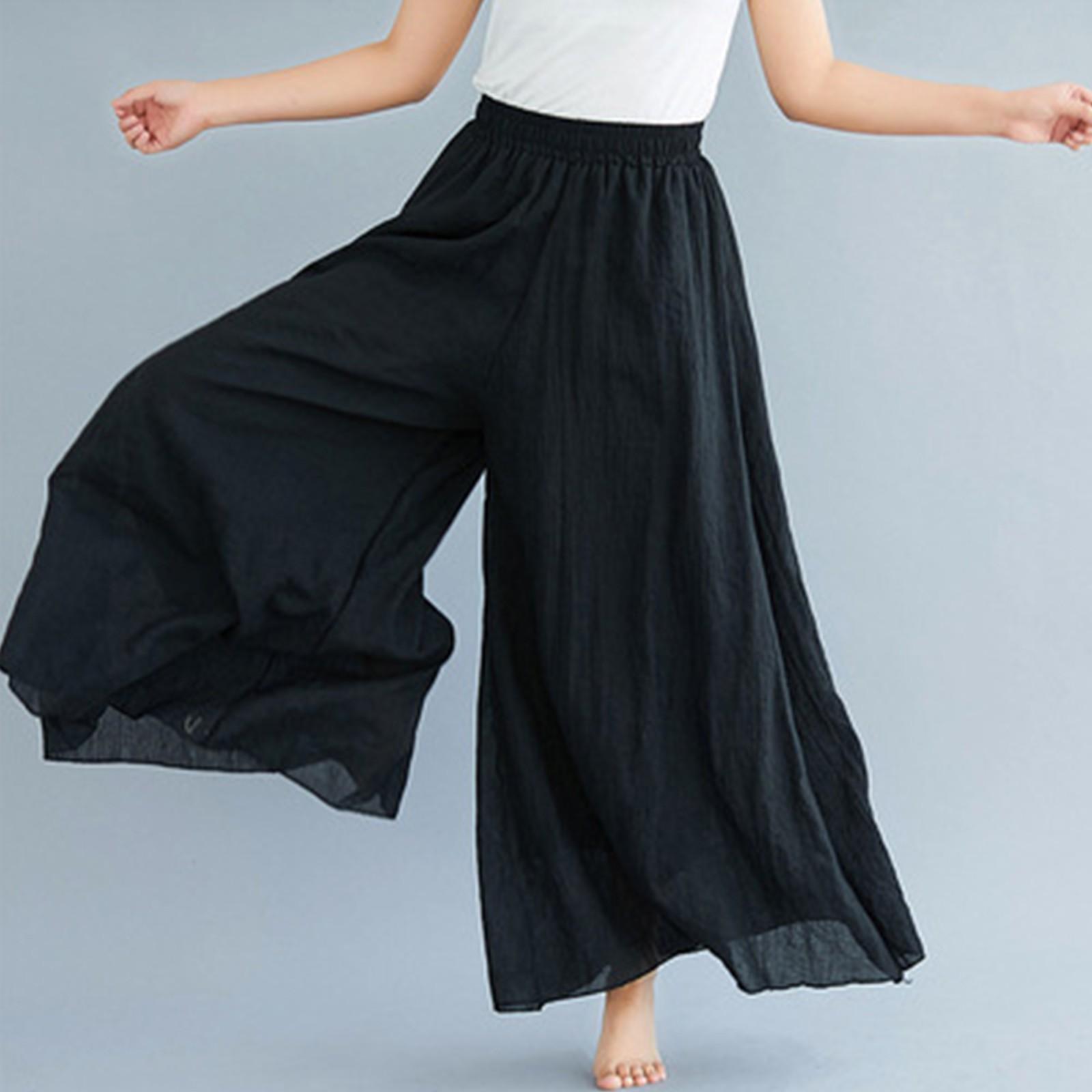 

Женские тонкие льняные свободные брюки-кюлоты с эластичной талией 95 чёрный