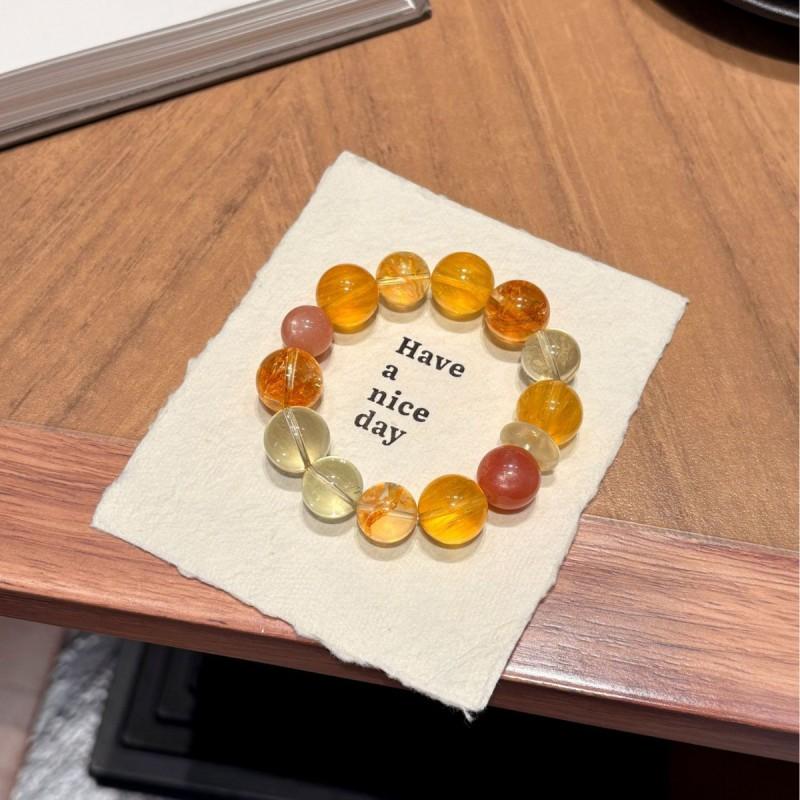 Honey Sunshine Original Yellow Crystal Beaded Bracelet Fluorite Phantom Quartz Lemon Large Beads Womens