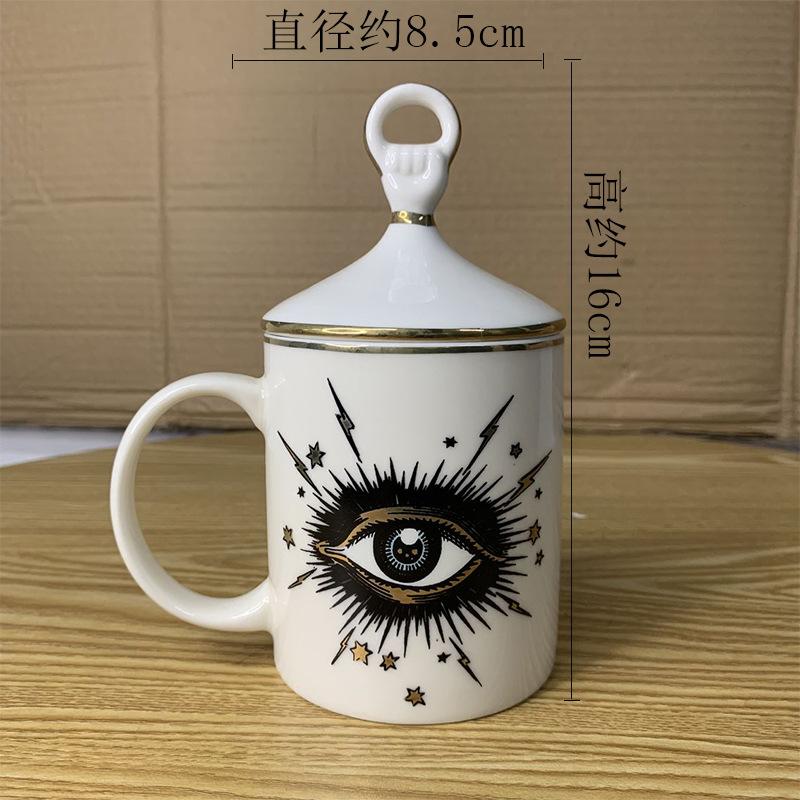 Abstract Eye Ceramic Cup Creative Abstract Coffee Cup with Lid Tableware Aromatherapy Candle Cup Candy Bottle Home Decoration