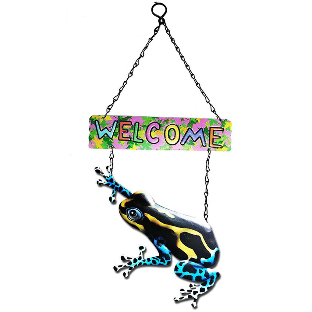 Welcome Sign Metal Front Door Decor Simulation Frog Garden Hanging Pendant Rural Colorful Spring Home Decoration