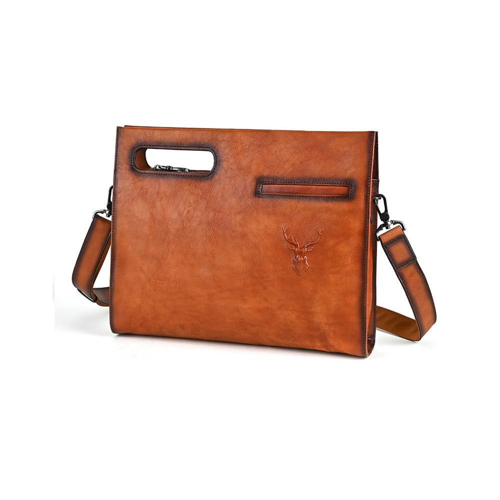 

Whatna Antique-Style Tanned Cowhide Leather Second Bag for Men, 3-Way Clutch, Shoulder Bag, Crossbody Bag, Chest Bag with 3 Compartments, Large