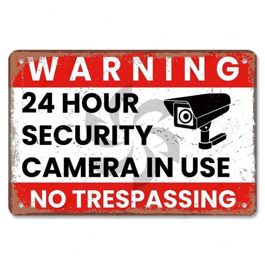 Warning CCTV Tin Signs Metal Plaque Notice 24 Hour Security Camera Vintage Poster Metal Plate Wall Decor for Mall Shop Bar Ho