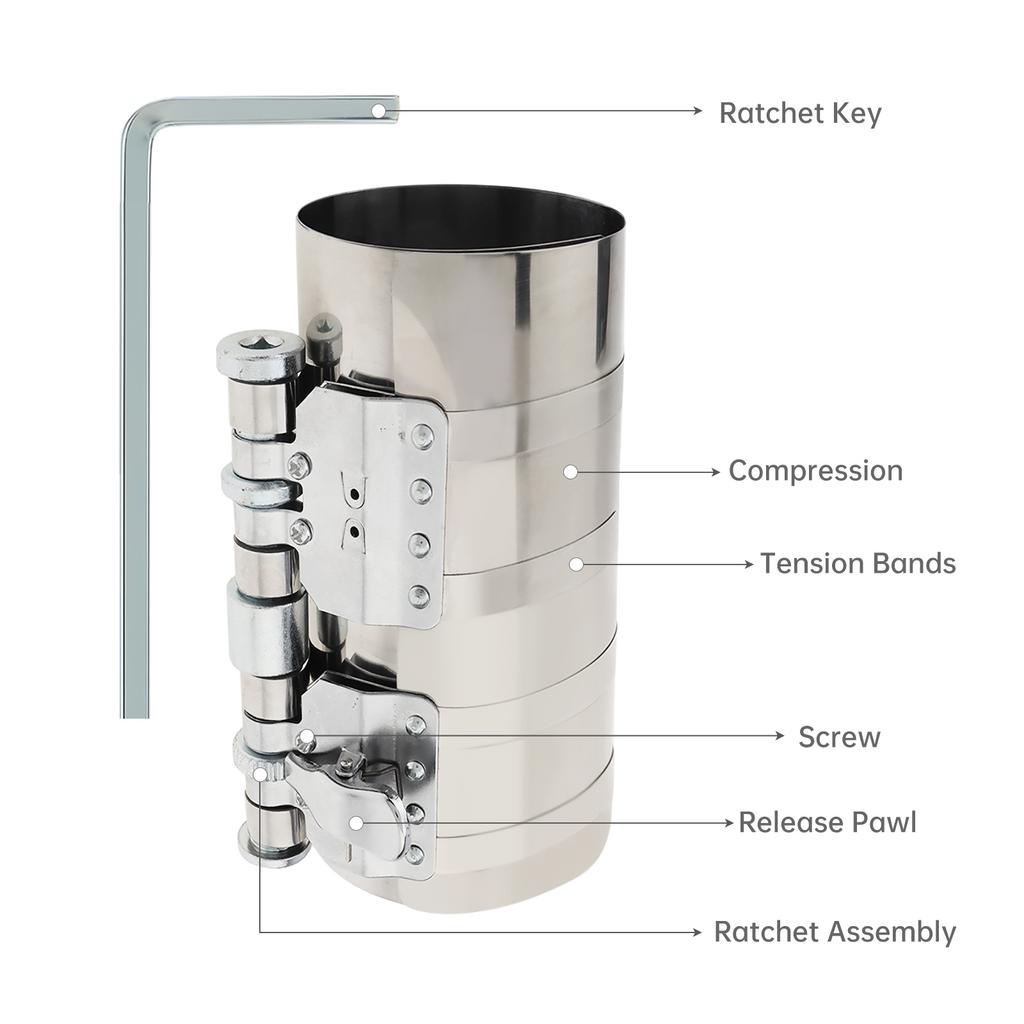 Adjustable 2.4-7.6 Inch 60-190mm Car Engine Piston Circle Compressor Professional Installer Removal Kit Includes Four Angle Wrench Storage Bag