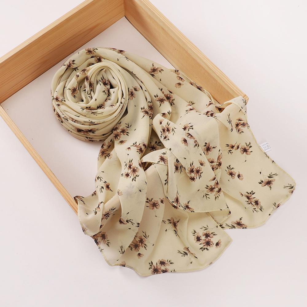 New Printed Hijabs Shawl Bubble Chiffon Hijabs Woman Design Flower Shawls Muslim Scarves Headscarf Wraps Turbans Long Scarves