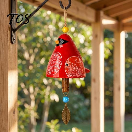 Outdoor Courtyard Accessories Bird Wind Chime with Bell, Hand-Painted Resin Hanging Decoration Bell Decor for Garden Patio Porch, Yard Art Window