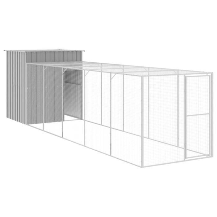 VidaXL Chicken Coop with Run Light Grey 165x659x181 Cm Galvanized Steel 3189115