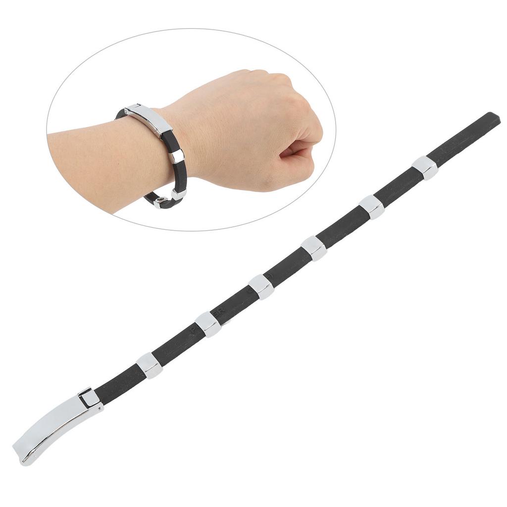 Magnetic Negative Ion Bracelet Waterproof Silicone Sports Bracelet Wristband for Balance Silver Buckle Black