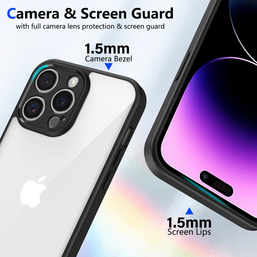 For iPhone 15 Pro Max Case Matte Skin Touch Clear PC+TPU Shockproof Phone Back Cover