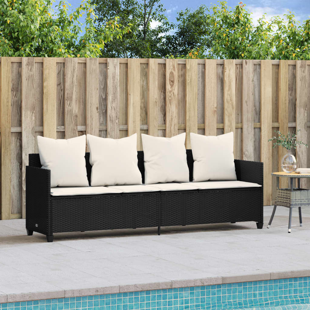 Sun Lounger with Cushions Black Poly Rattan