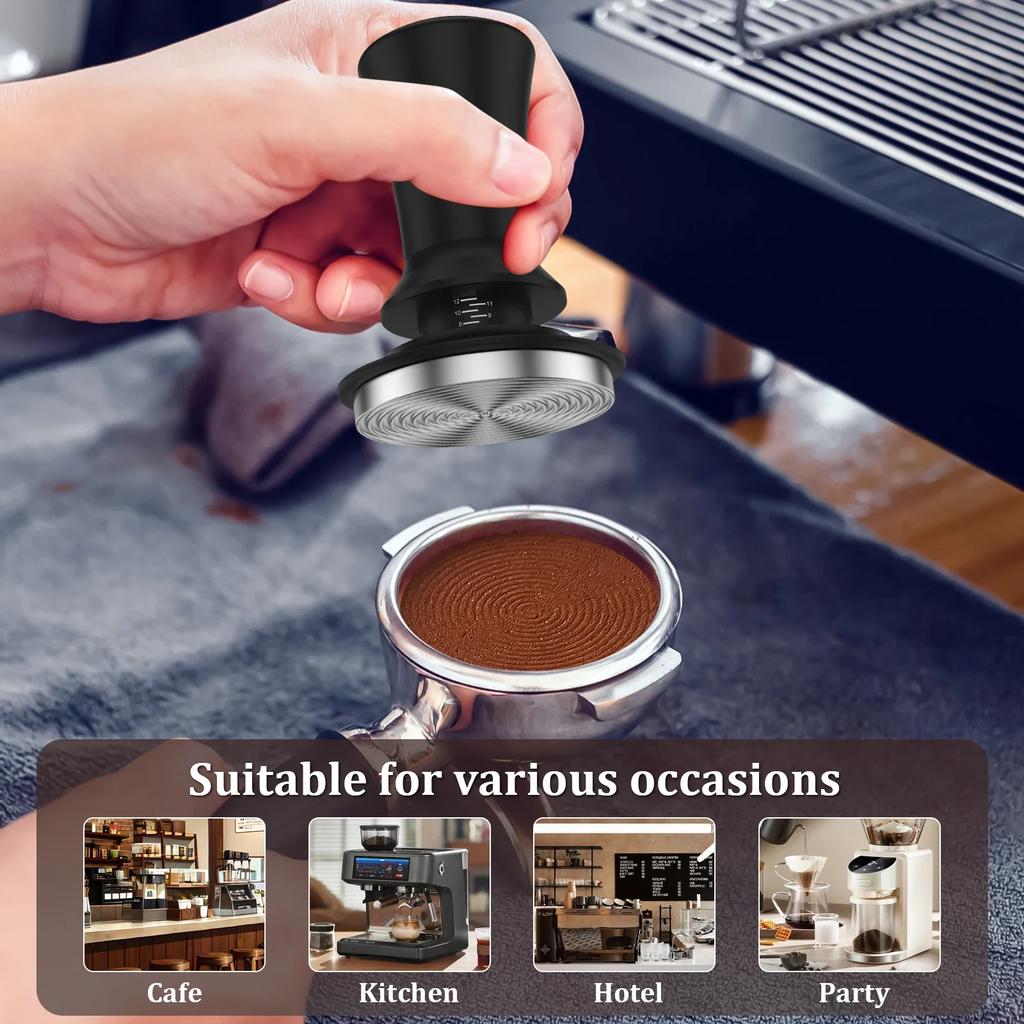 Espresso Tamper 304 Rustfritt Stål 51 mm Kaffetamper med Skala 30 lb Håndpresse Barista Kaffepresseverktøy Med Filterpapir