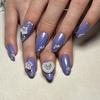 Purple Almond Gypsophila Wearable Nails with Pearl Heart and White Camellia Flowers False Nails Set