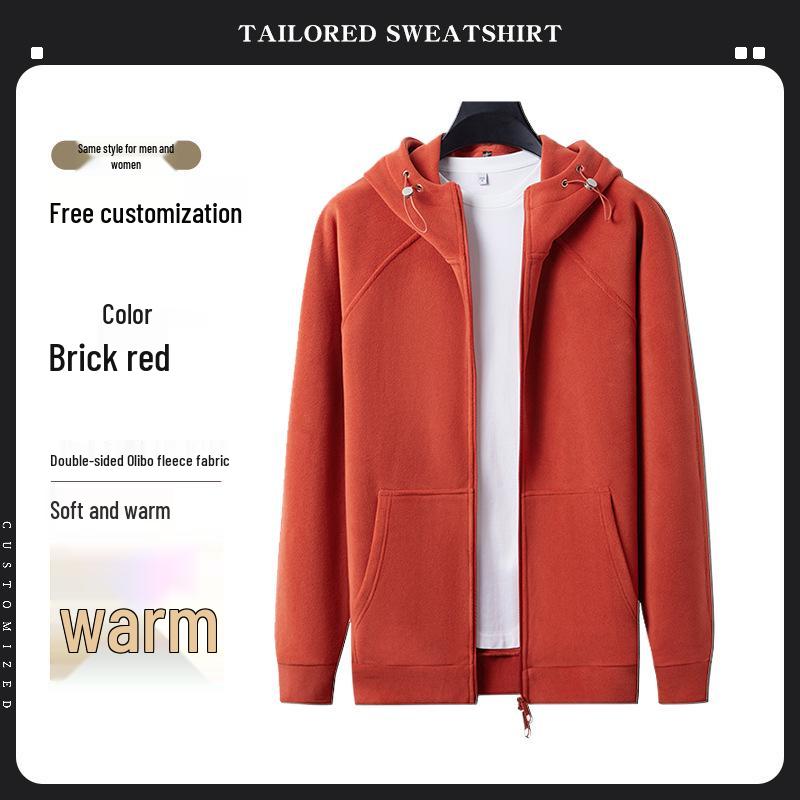 Premium Merino Wool Hooded Sweatshirt with Custom Logo - Autumn/Winter Double-Sided Fleece Jacket