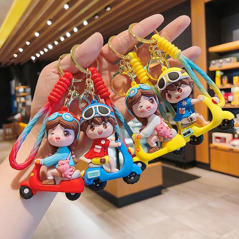 Cute Cartoon Electric Car Boy Girl Couple Keychain Internet Celebrity Creative Decoration Small Gift