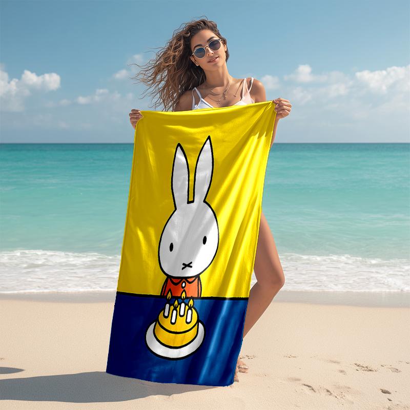 1pc Miffy1 Beach Towel, Comfortable and Thick, and Swimming/Bath/Picnic/Camping Towel, Suitable for Seaside Beaches