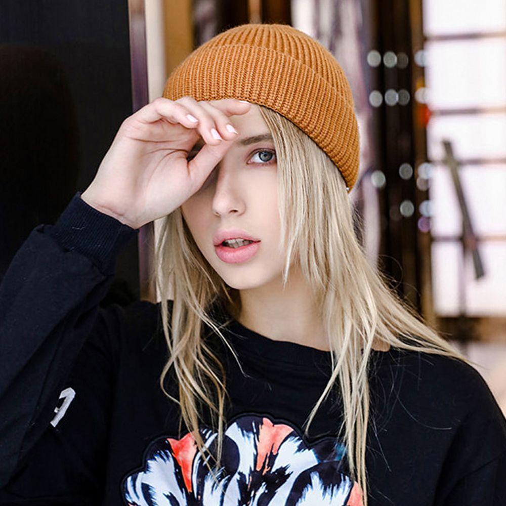 Bonnet Hat Solid Color Women Skullcap Knitted Brimless Hat Korean Style Beanie Hats Men Docker Cap