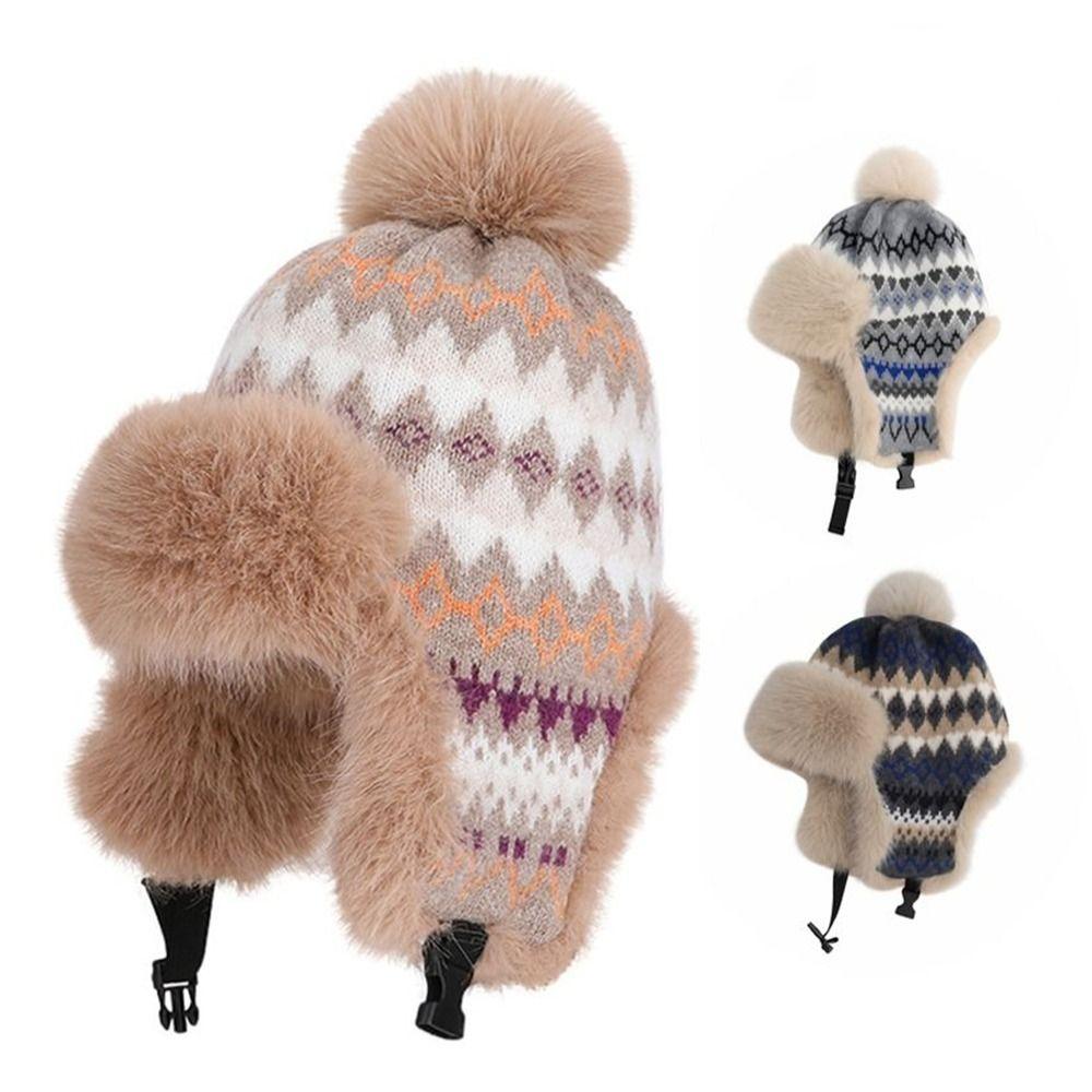 Thick Fleece Plush Basin Hat Plush Ear Flap Hat Fashion Knitted Hat Cold Weather