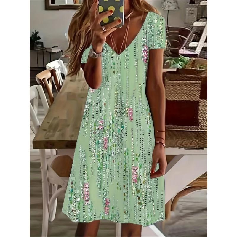 

Женское повседневное платье с цветочным принтом, с коротким рукавом, подходит для весны и лета, женская одежда S