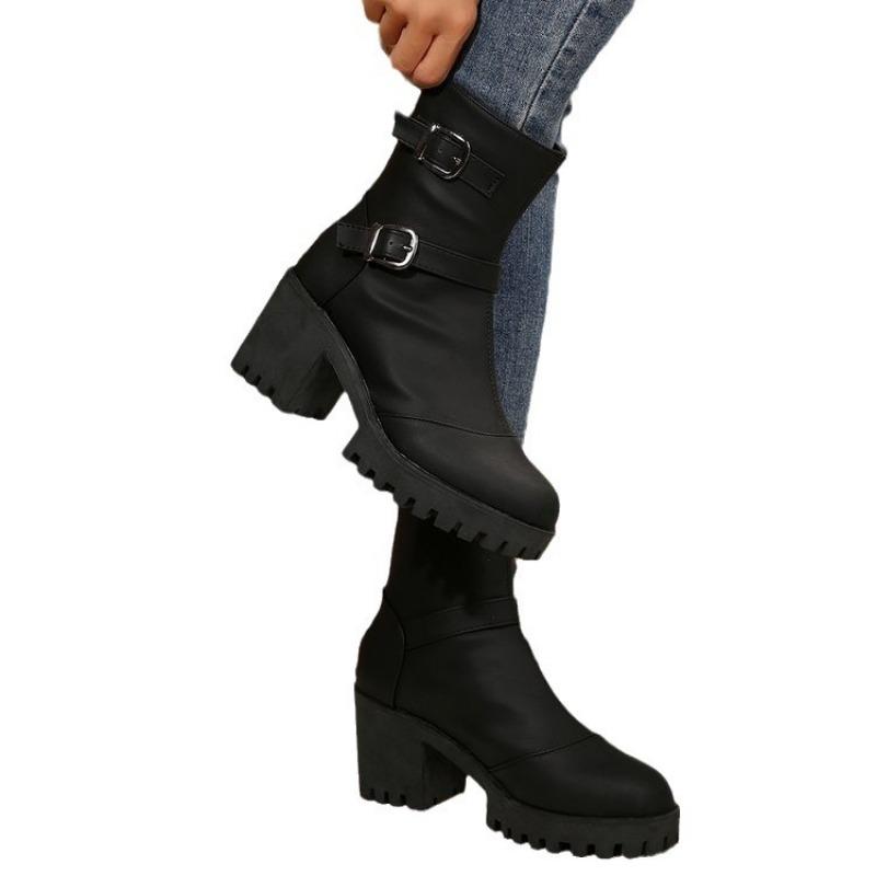 New Autumn and Winter New Fashion Boots Women's Belt Buckle Fashion High Heel Thick Bottom Versatile Women