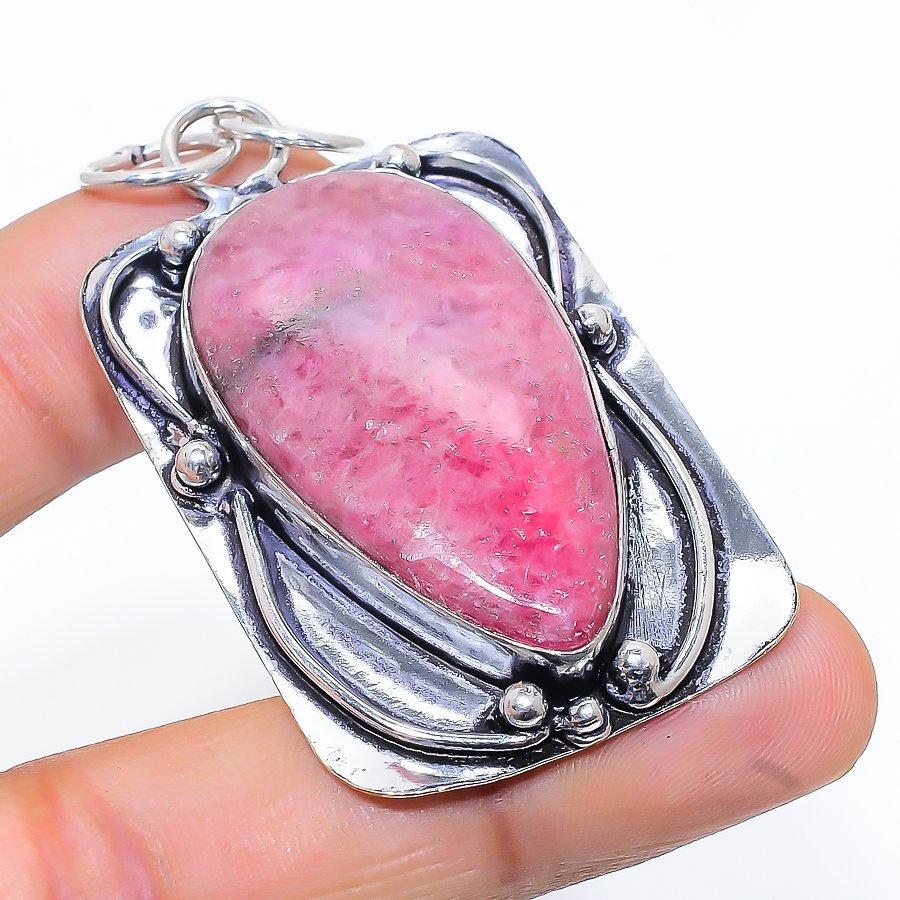 Natural Rhodonite Gemstone Handmade 925 Sterling Silver Pendant 2.36" u5O59