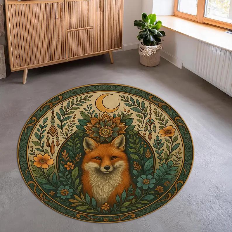 Tiger Circular Carpet Fox Cheetah Owl Pattern Rug Plant Mandala Style Carpet Living Room Bedroom Decorative Floor Mat