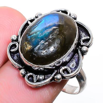Labradorite Handmade Gemstone 925 Sterling Silver Jewelry Ring 7.5 w2K33