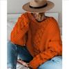 European & American Autumn/Winter V-Neck Cable Knit Loose Sweater - Solid Color Casual Knitwear